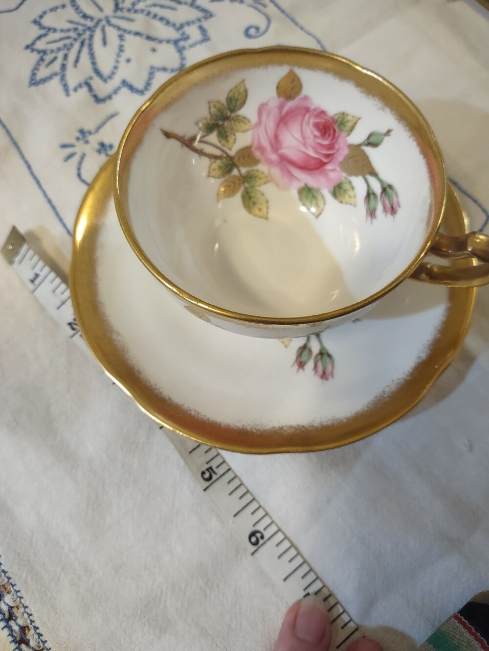 VTG Adderley Strafford England Porcelain Teacup Saucer Pink Rose with Gold Trim - Picture 13 of 15
